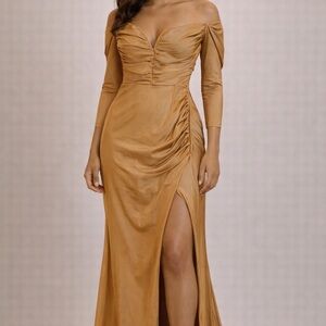 Fashion Nova Off-Shoulder Gold Dress